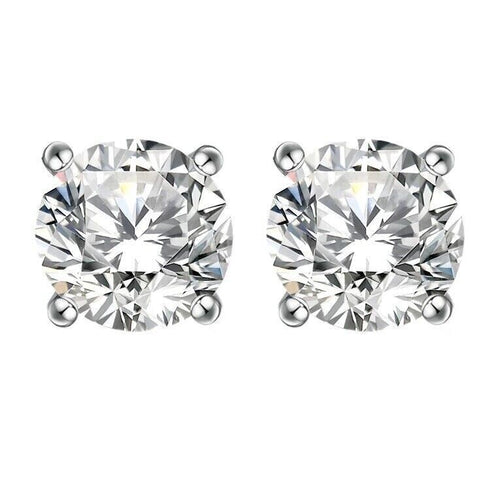 Brilliant Cut 18K White Gold Plated Cubic Zirconia Men Women Solitaire Earrings